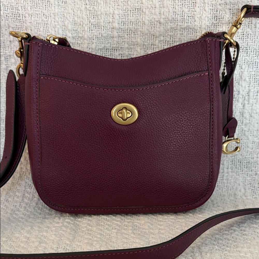 Coach Small Pebble Leather Crossbody Bag, Color is Deep Berry